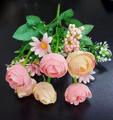 Buchet Decorativ cu Bujori Roz Somon – Flori Artificiale din Material Textil